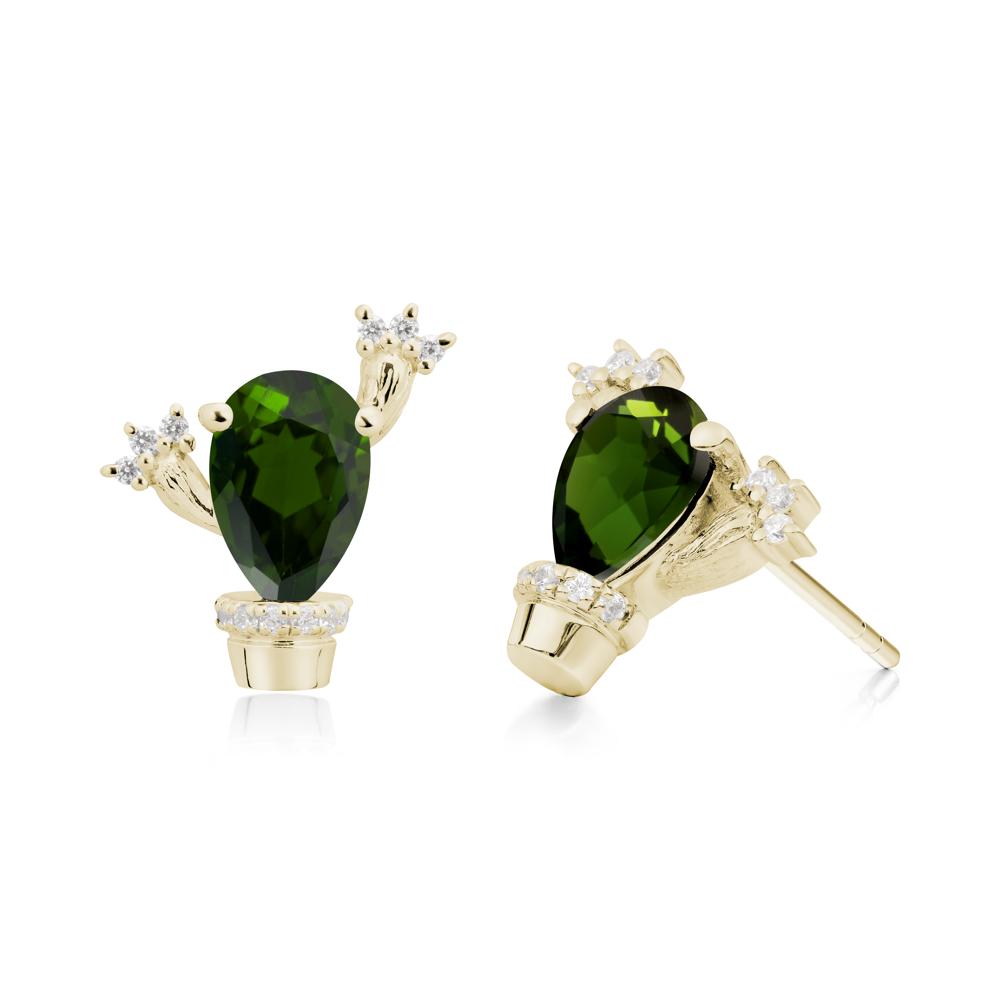 Pear Shaped Diopside Cactus Stud Earrings - LUO Jewelry #metal_14k yellow gold