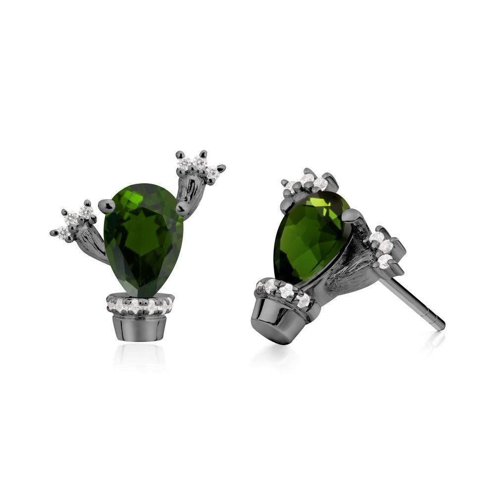 Pear Shaped Diopside Cactus Stud Earrings - LUO Jewelry #metal_black finish sterling silver