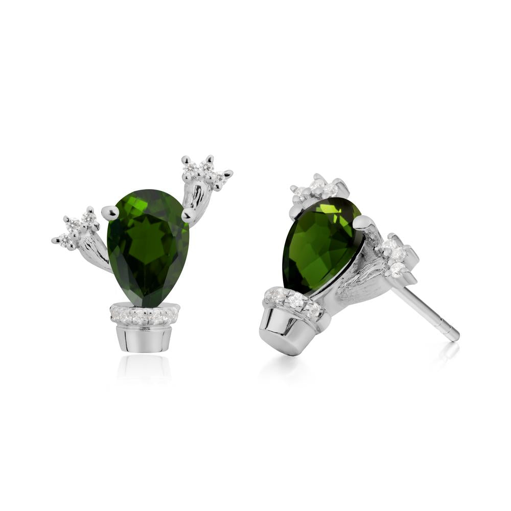 Pear Shaped Diopside Cactus Stud Earrings - LUO Jewelry #metal_platinum