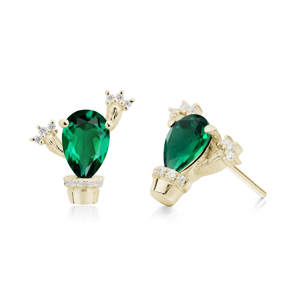 Pear Shaped Emerald Cactus Stud Earrings - LUO Jewelry #metal_14k yellow gold