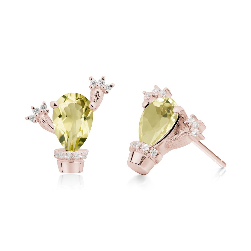 Pear Shaped Lemon Quartz Cactus Stud Earrings - LUO Jewelry #metal_14k rose gold