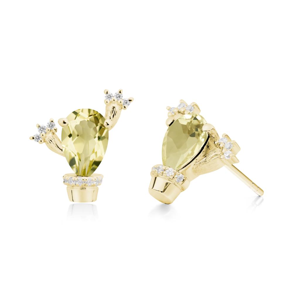 Pear Shaped Lemon Quartz Cactus Stud Earrings - LUO Jewelry #metal_18k yellow gold