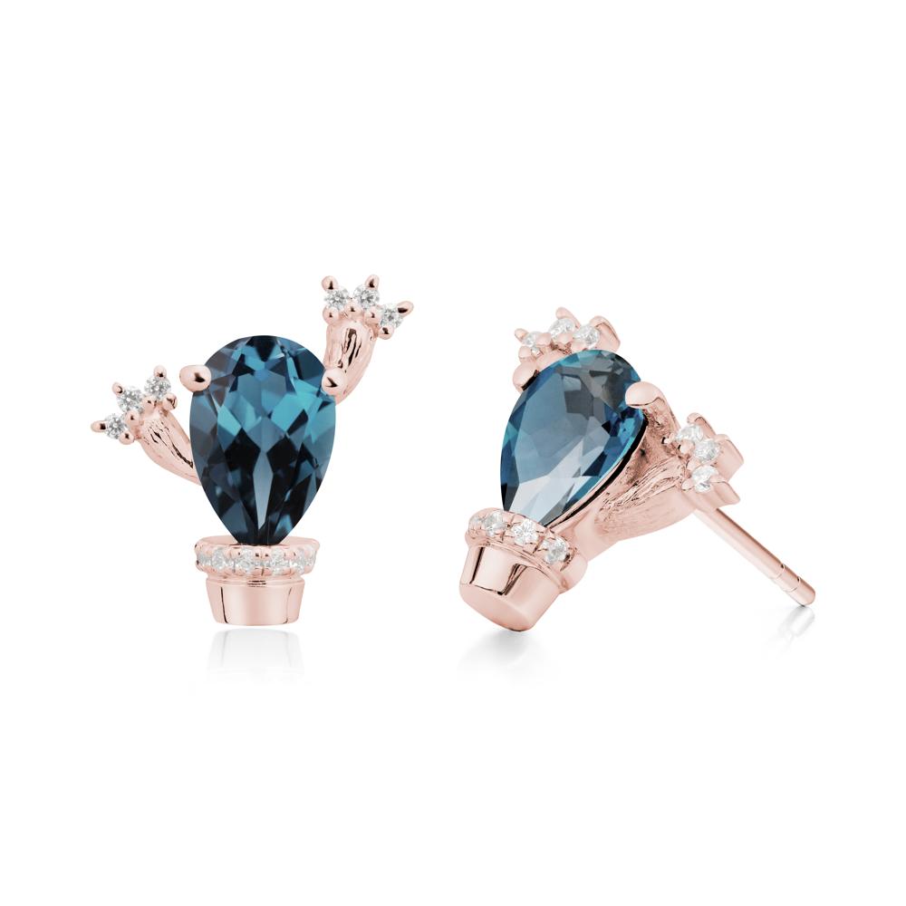 Pear Shaped London Blue Topaz Cactus Stud Earrings - LUO Jewelry #metal_18k rose gold