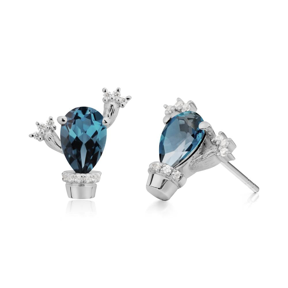 Pear Shaped London Blue Topaz Cactus Stud Earrings - LUO Jewelry #metal_platinum