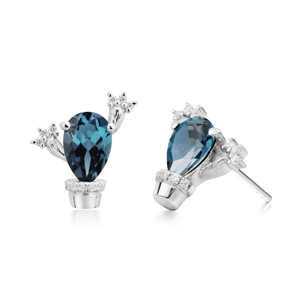 Pear Shaped London Blue Topaz Cactus Stud Earrings - LUO Jewelry #metal_sterling silver