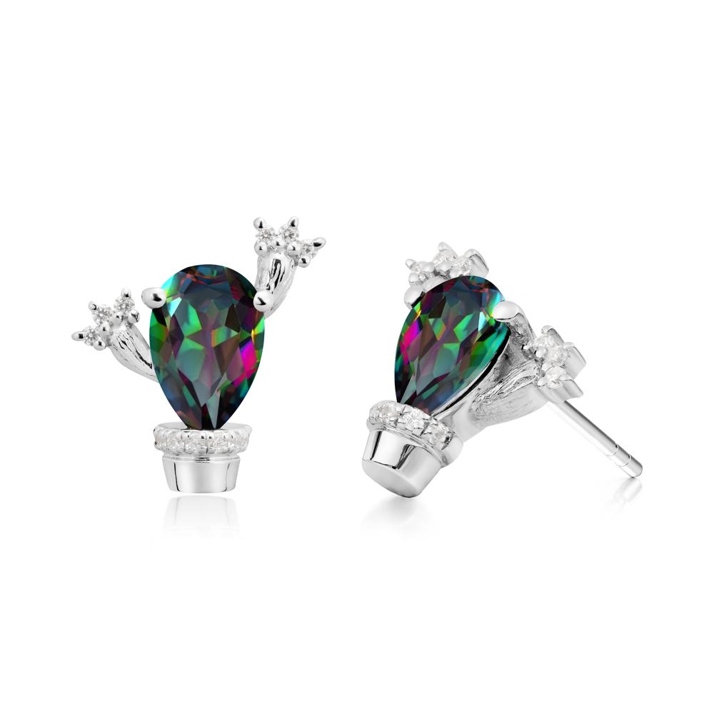 Pear Shaped Mystic Topaz Cactus Stud Earrings - LUO Jewelry #metal_14k white gold