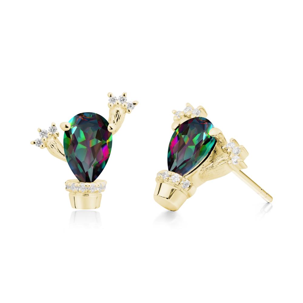 Pear Shaped Mystic Topaz Cactus Stud Earrings - LUO Jewelry #metal_18k yellow gold
