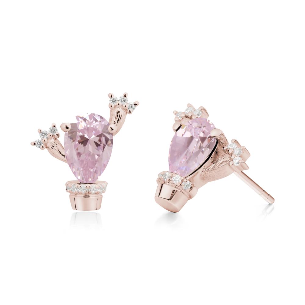 Pear Shaped Pink Cubic Zirconia Cactus Stud Earrings - LUO Jewelry #metal_14k rose gold