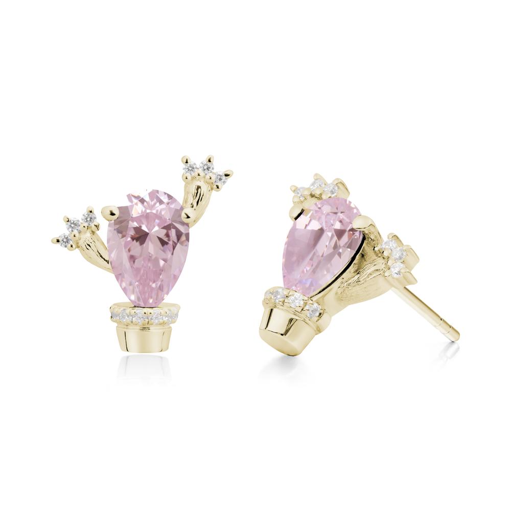Pear Shaped Pink Cubic Zirconia Cactus Stud Earrings - LUO Jewelry #metal_14k yellow gold