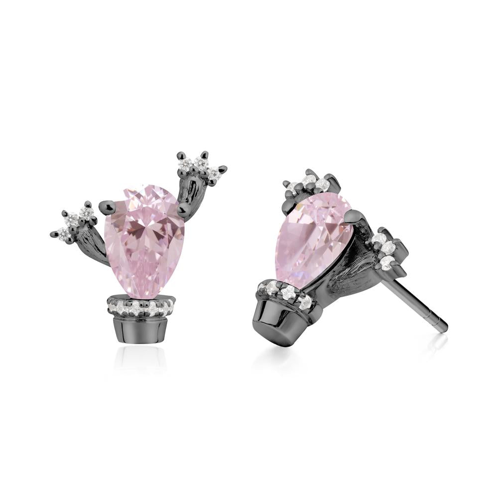 Pear Shaped Pink Cubic Zirconia Cactus Stud Earrings - LUO Jewelry #metal_black finish sterling silver