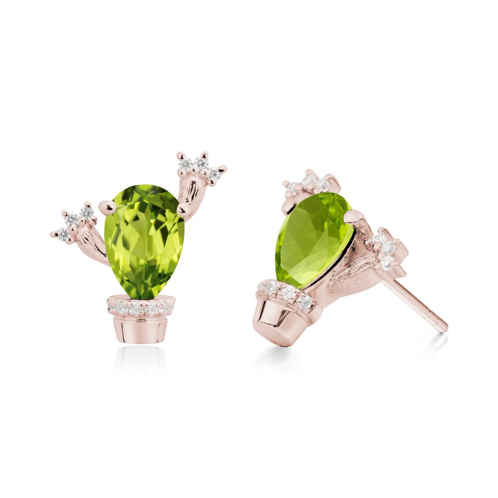 Pear Shaped Peridot Cactus Stud Earrings - LUO Jewelry #metal_14k rose gold