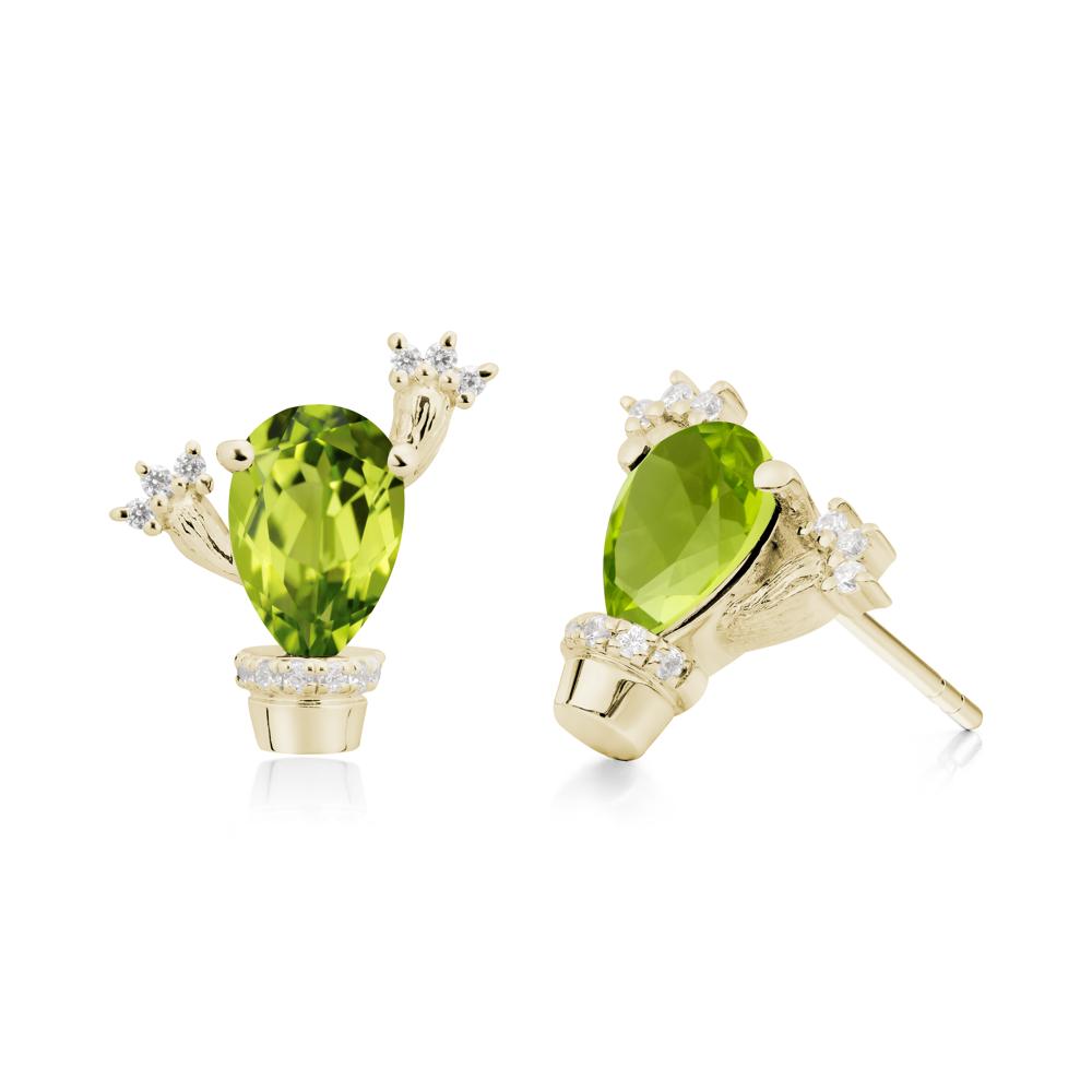 Pear Shaped Peridot Cactus Stud Earrings - LUO Jewelry #metal_14k yellow gold