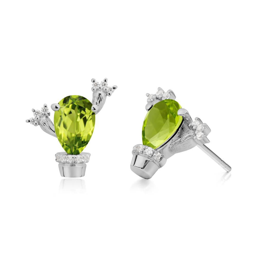 Pear Shaped Peridot Cactus Stud Earrings - LUO Jewelry #metal_platinum
