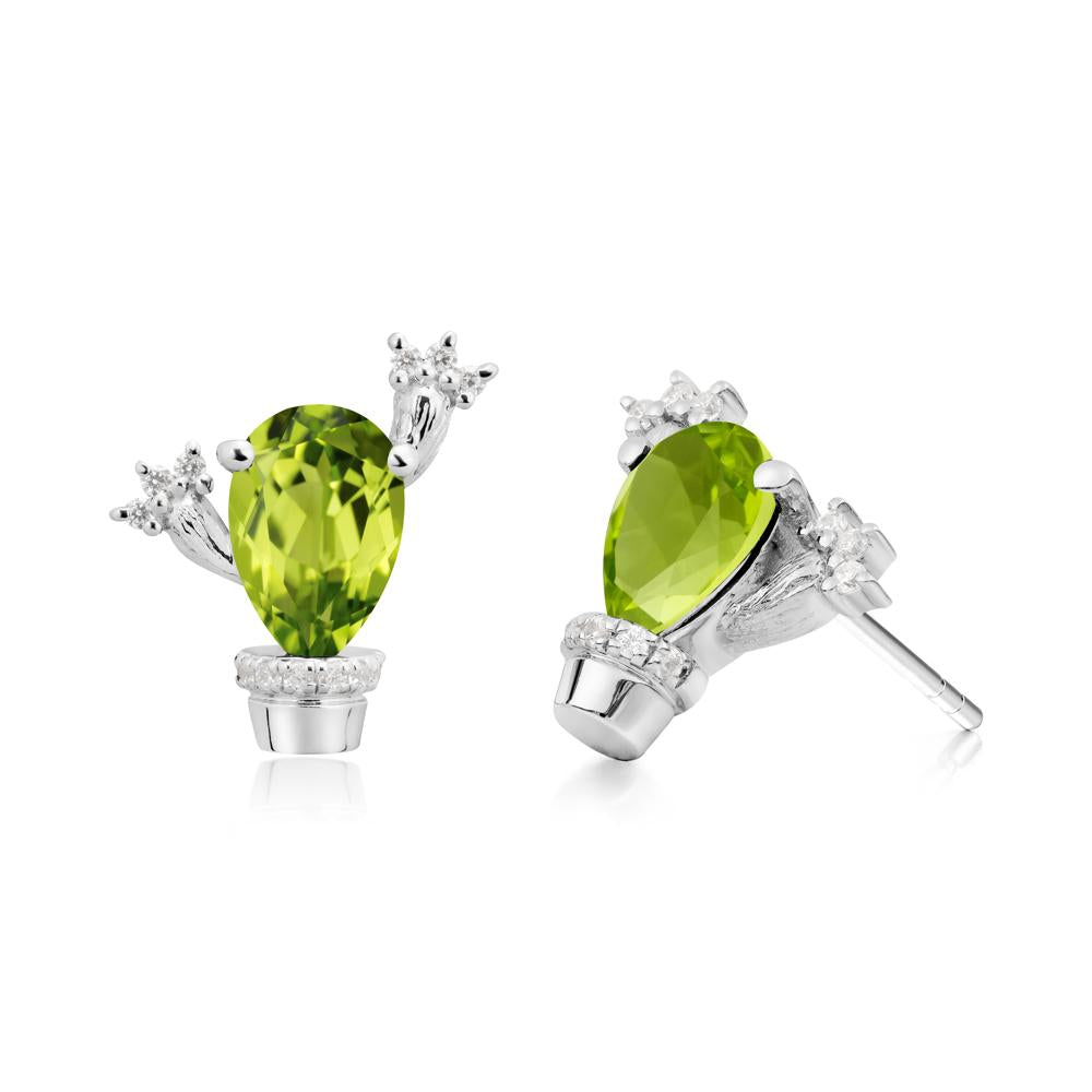 Pear Shaped Peridot Cactus Stud Earrings - LUO Jewelry #metal_sterling silver
