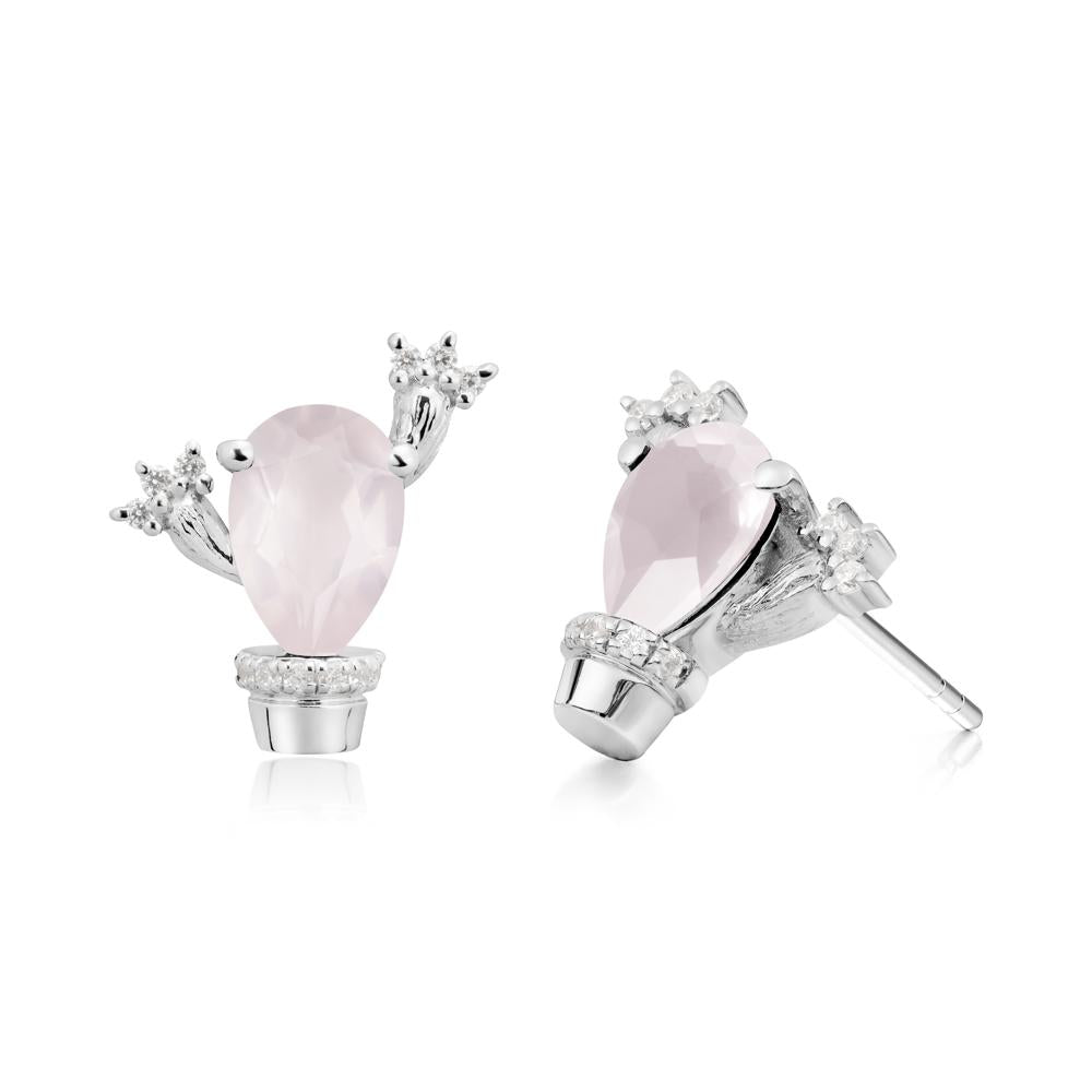 Unique Rose Quartz Stud Earrings - LUO Jewelry #metal_14k white gold