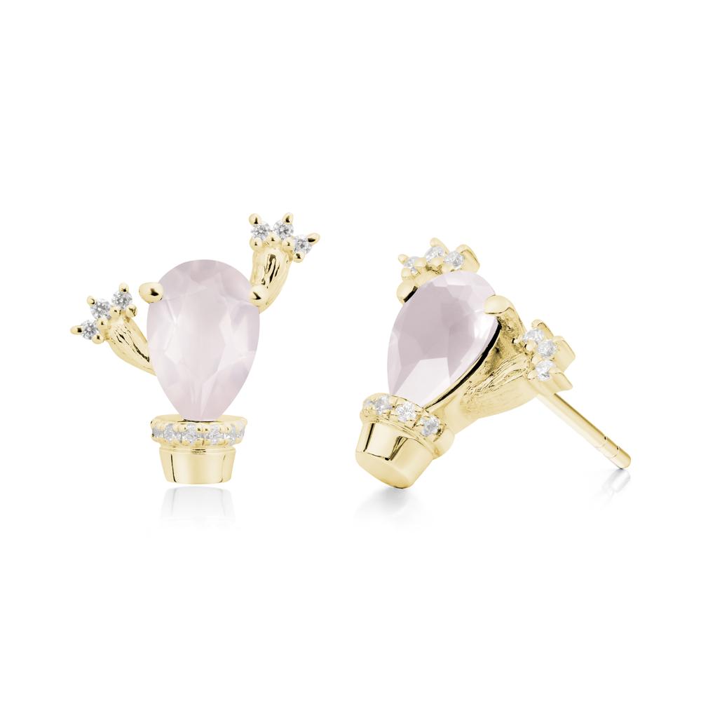Unique Rose Quartz Stud Earrings - LUO Jewelry #metal_18k yellow gold