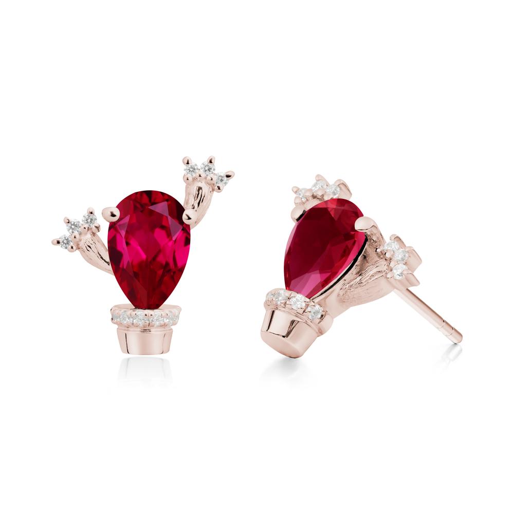 Pear Shaped Ruby Cactus Stud Earrings - LUO Jewelry #metal_14k rose gold
