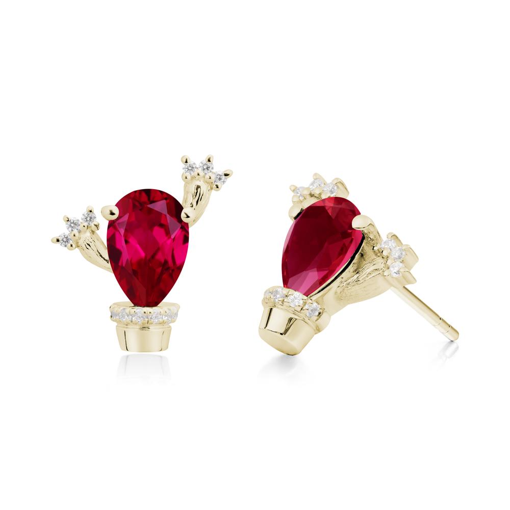 Pear Shaped Ruby Cactus Stud Earrings | LUO
