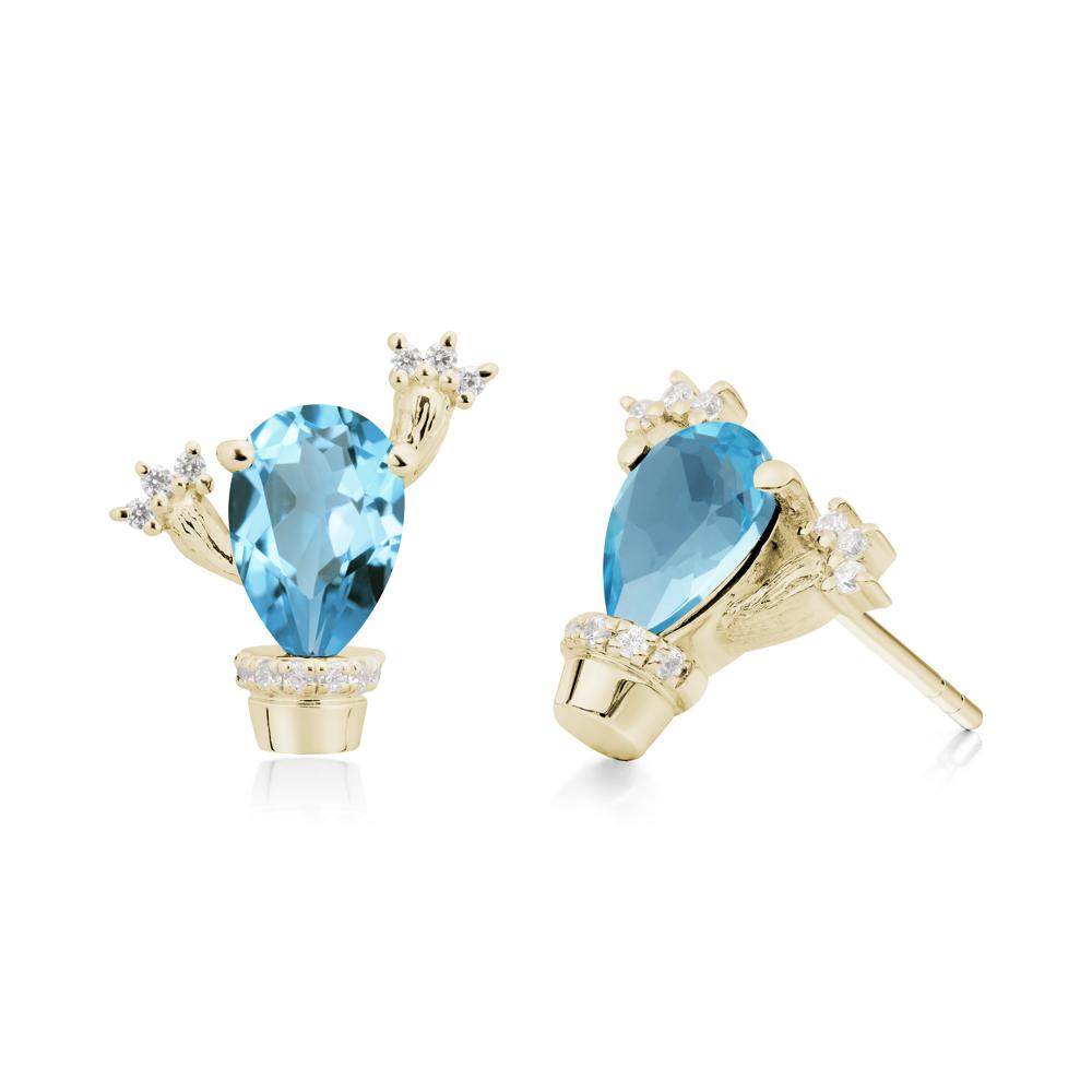 Unique Swiss Blue Topaz Stud Earrings - LUO Jewelry #metal_14k yellow gold