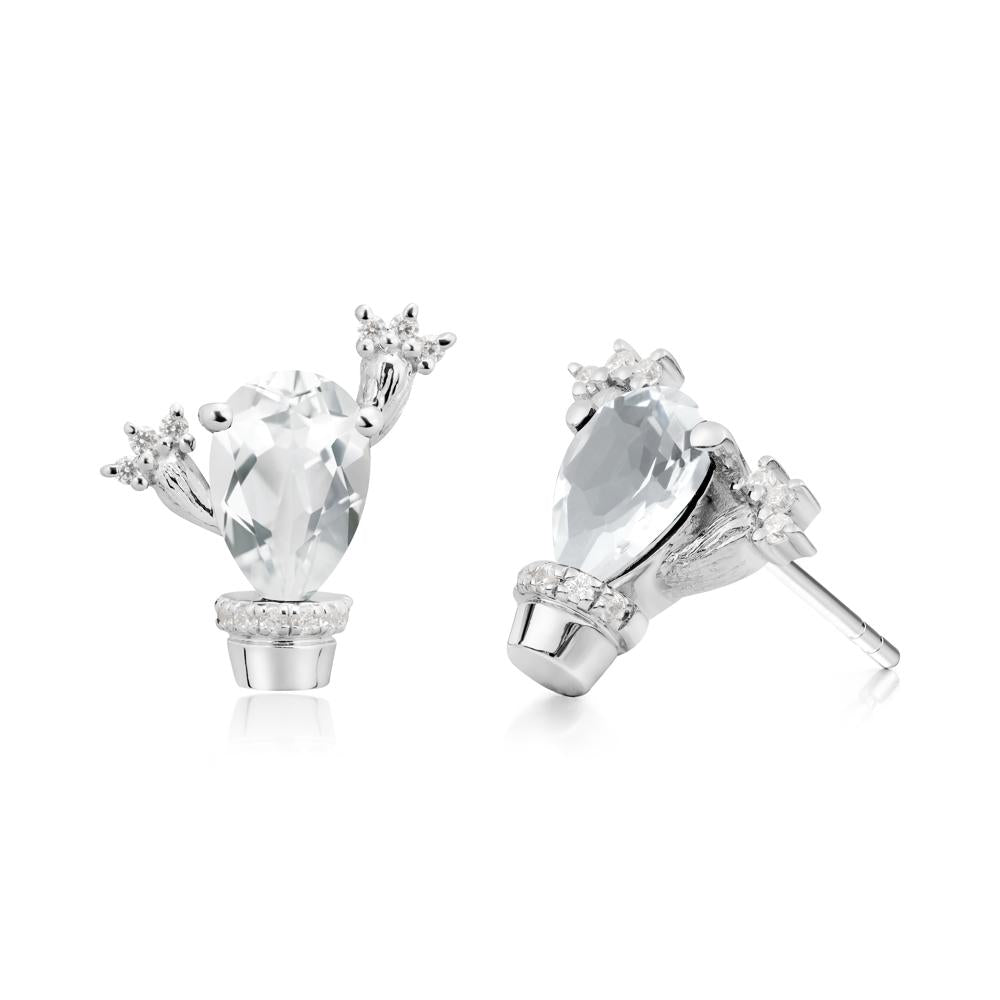Pear Shaped White Topaz Cactus Stud Earrings - LUO Jewelry #metal_14k white gold