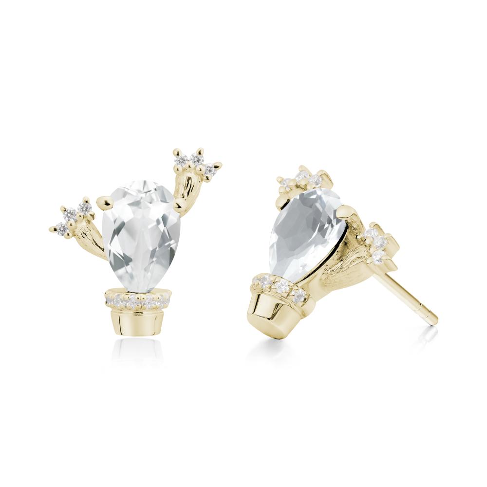 Pear Shaped White Topaz Cactus Stud Earrings - LUO Jewelry #metal_14k yellow gold