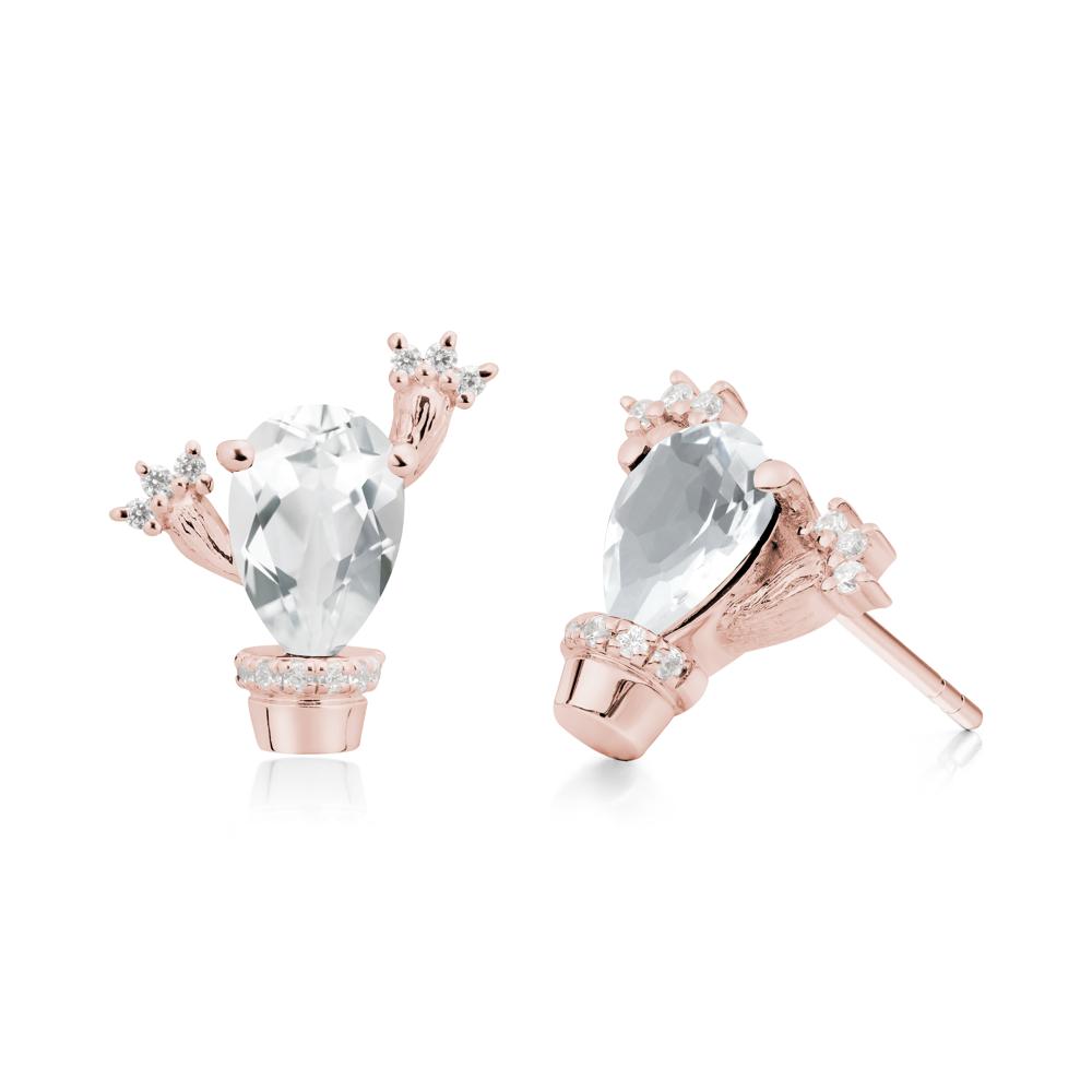 Pear Shaped White Topaz Cactus Stud Earrings - LUO Jewelry #metal_18k rose gold