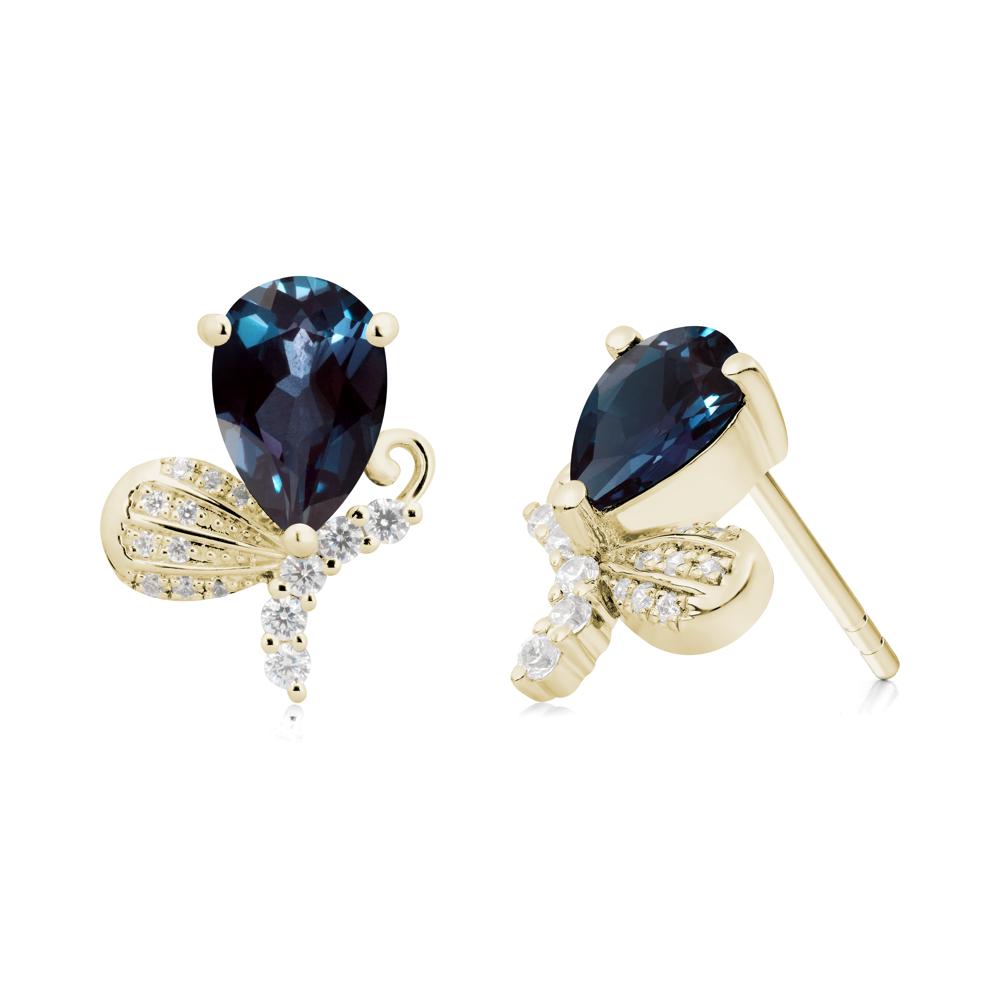 Butterfly Inspired Tear Shaped Alexandrite Earrings - LUO Jewelry #metal_14k yellow gold