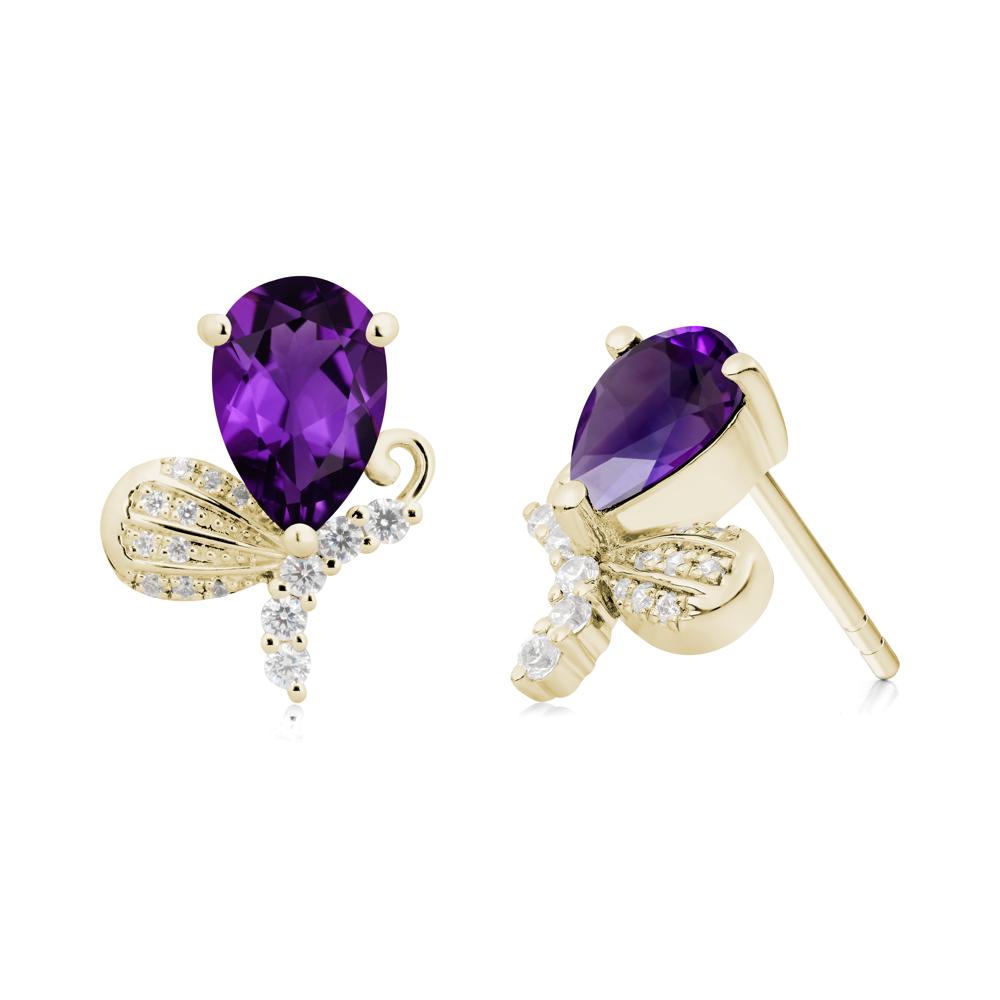 Sparkling Wing Amethyst Butterfly Earrings - LUO Jewelry #metal_14k yellow gold