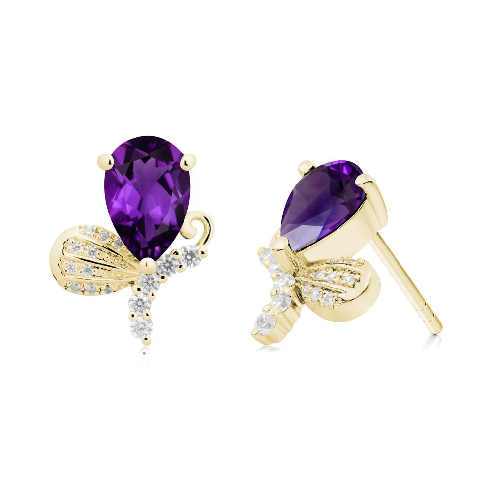 Sparkling Wing Amethyst Butterfly Earrings - LUO Jewelry #metal_18k yellow gold