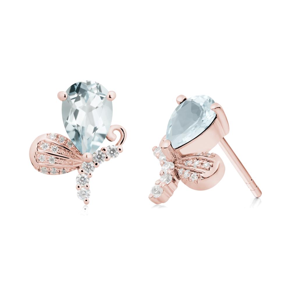 Sparkling Wing Aquamarine Butterfly Earrings - LUO Jewelry #metal_18k rose gold