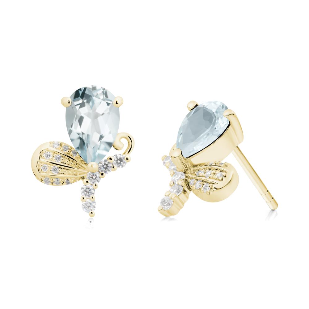 Sparkling Wing Aquamarine Butterfly Earrings - LUO Jewelry #metal_18k yellow gold