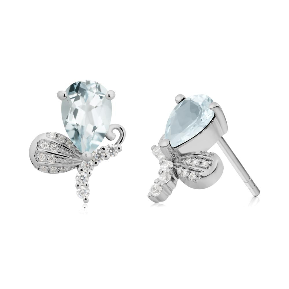 Sparkling Wing Aquamarine Butterfly Earrings - LUO Jewelry #metal_platinum