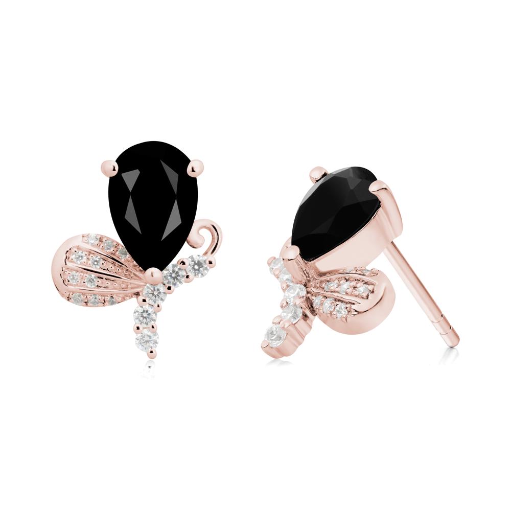 Butterfly Inspired Tear Shaped Black Spinel Earrings - LUO Jewelry #metal_18k rose gold