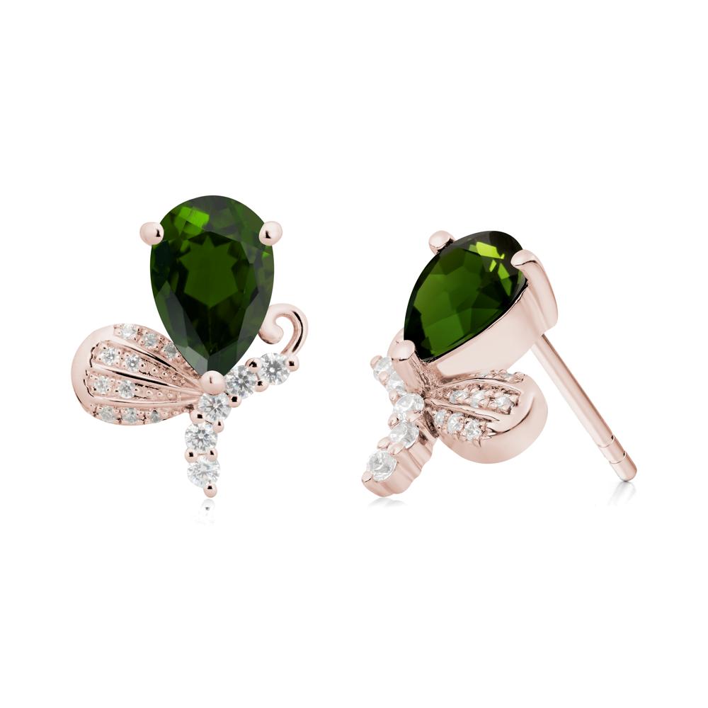 Pear Shaped Diopside Butterfly Stud Earrings - LUO Jewelry #metal_14k rose gold