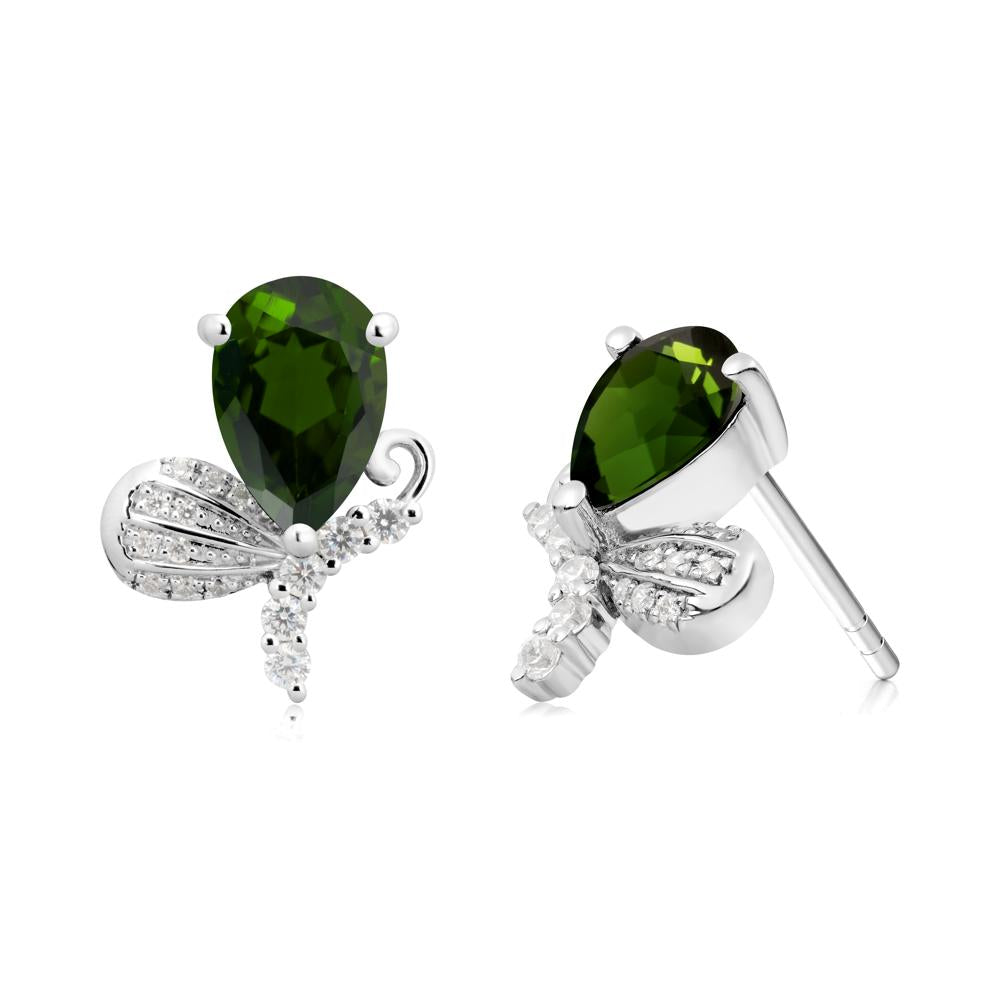 Pear Shaped Diopside Butterfly Stud Earrings - LUO Jewelry #metal_18k white gold