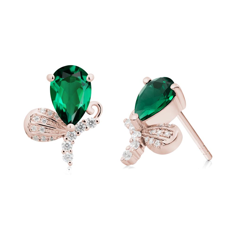 Sparkling Wing Emerald Butterfly Earrings - LUO Jewelry #metal_14k rose gold