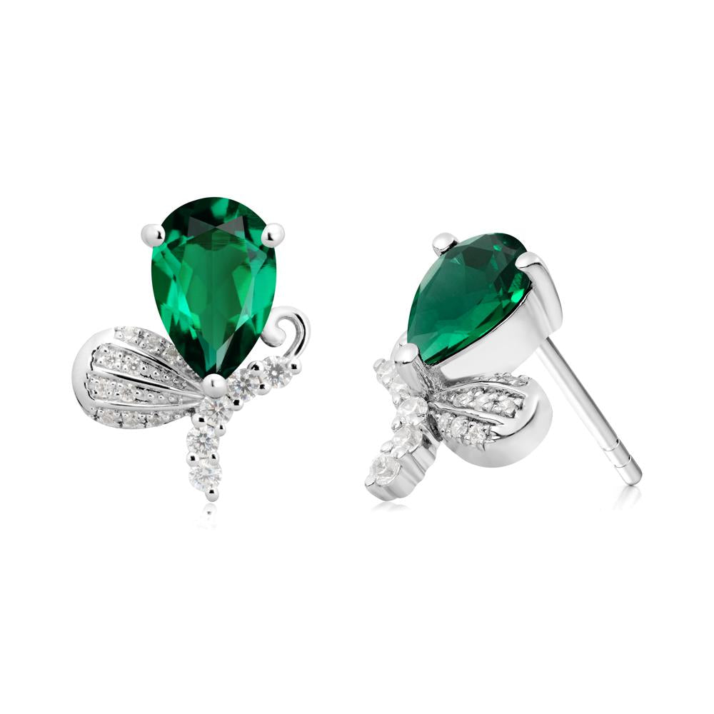 Sparkling Wing Emerald Butterfly Earrings - LUO Jewelry #metal_18k white gold
