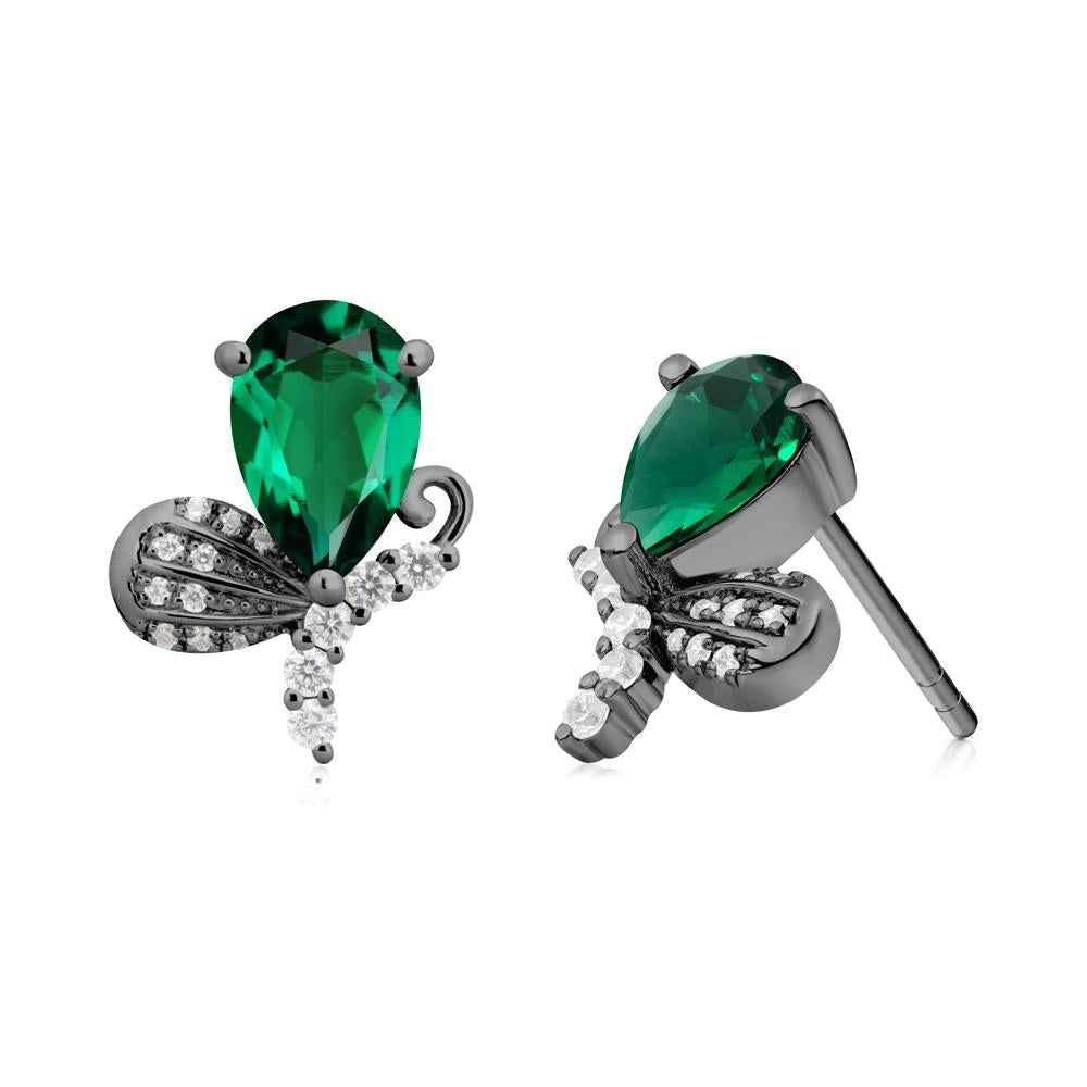 Sparkling Wing Emerald Butterfly Earrings - LUO Jewelry #metal_black finish sterling silver