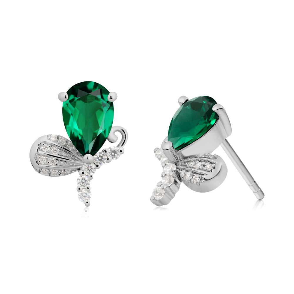 Sparkling Wing Emerald Butterfly Earrings - LUO Jewelry #metal_platinum