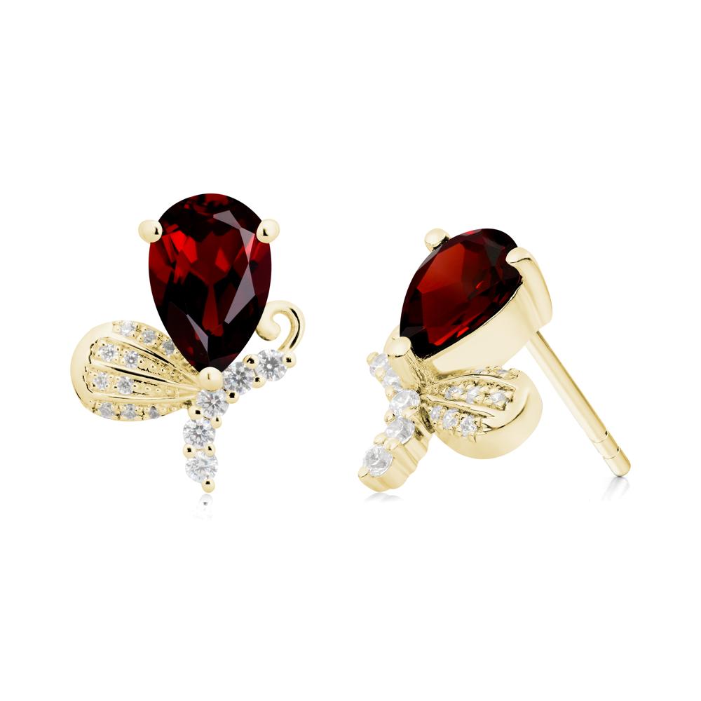 Butterfly Inspired Tear Shaped Garnet Earrings - LUO Jewelry #metal_18k yellow gold