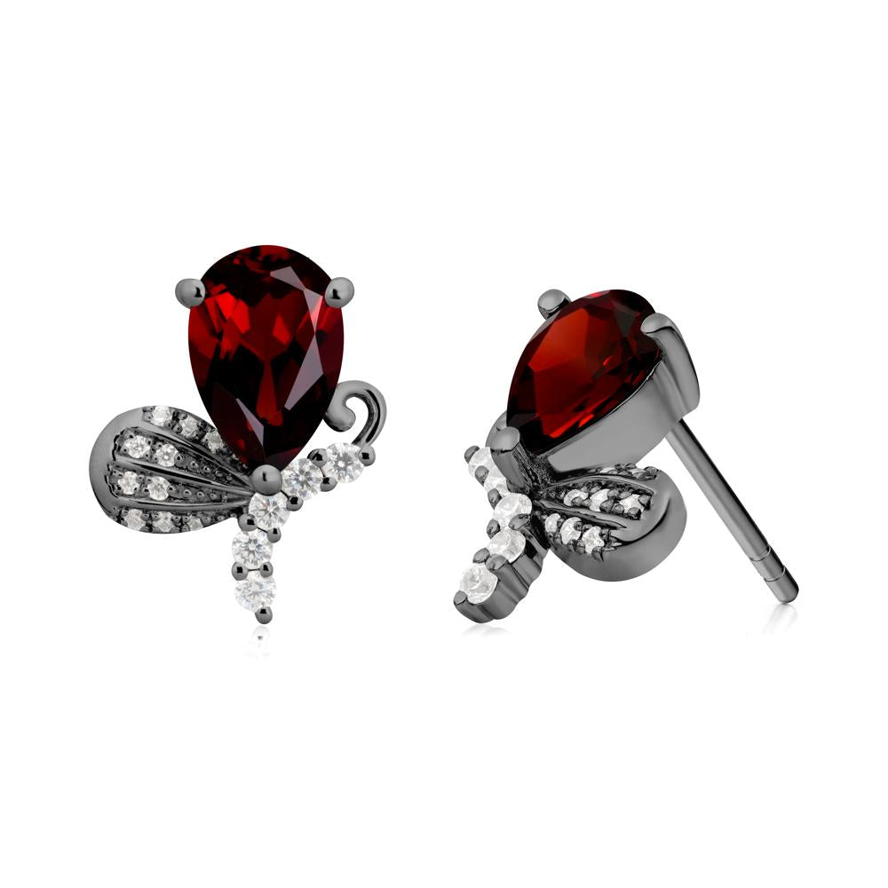 Butterfly Inspired Tear Shaped Garnet Earrings - LUO Jewelry #metal_black finish sterling silver