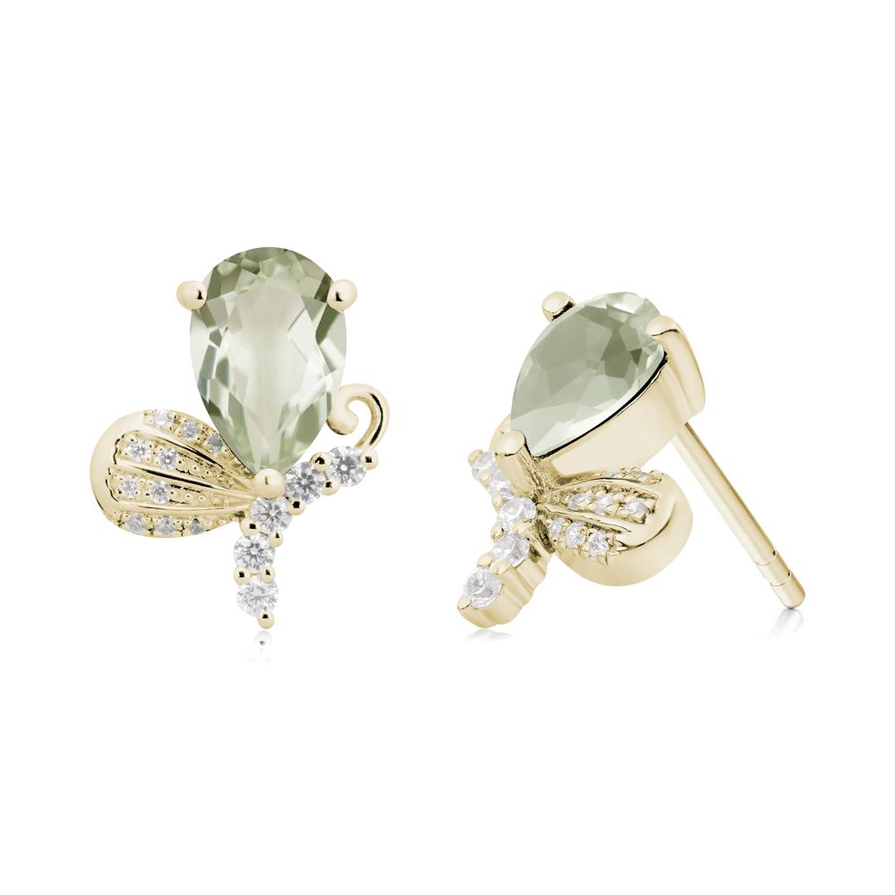 Butterfly Inspired Tear Shaped Green Amethyst Earrings - LUO Jewelry #metal_14k yellow gold