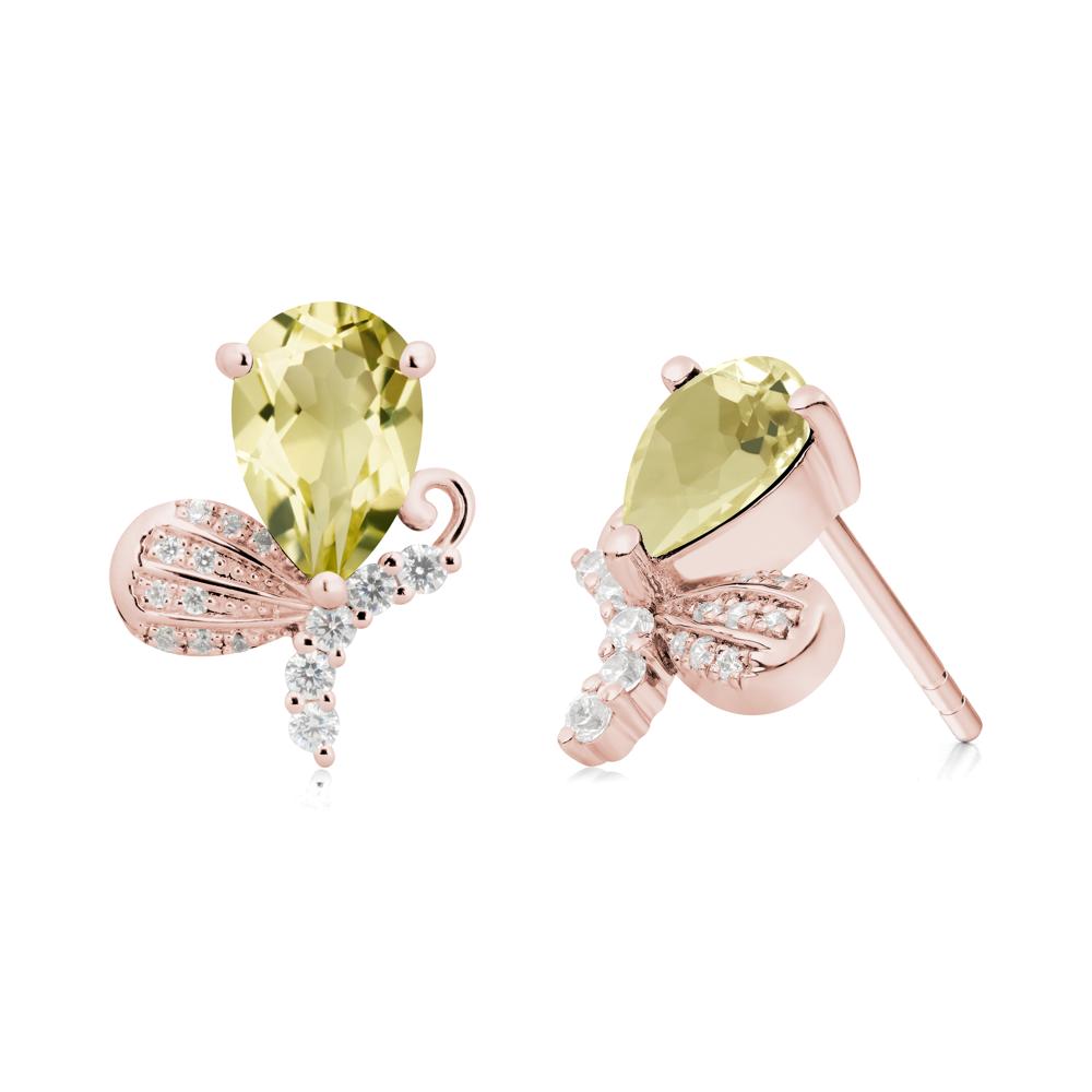 Pear Shaped Lemon Quartz Butterfly Stud Earrings - LUO Jewelry #metal_18k rose gold