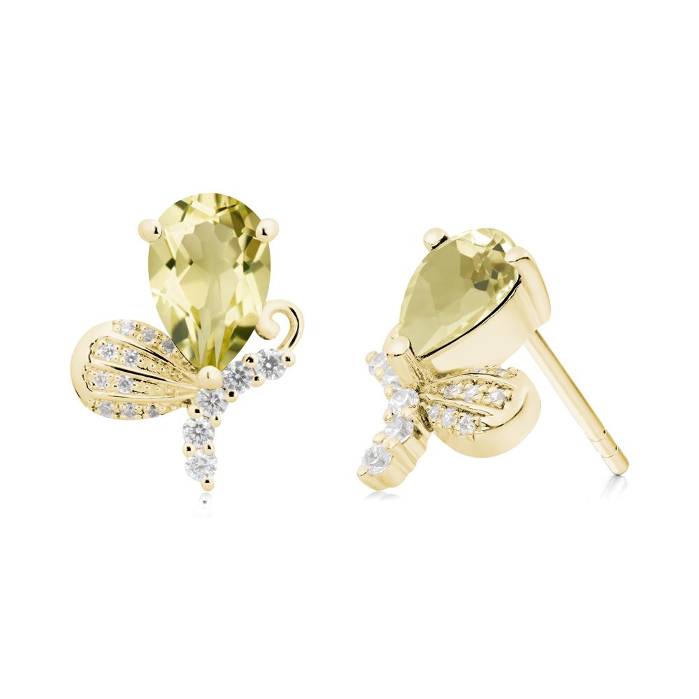 Pear Shaped Lemon Quartz Butterfly Stud Earrings - LUO Jewelry #metal_18k yellow gold