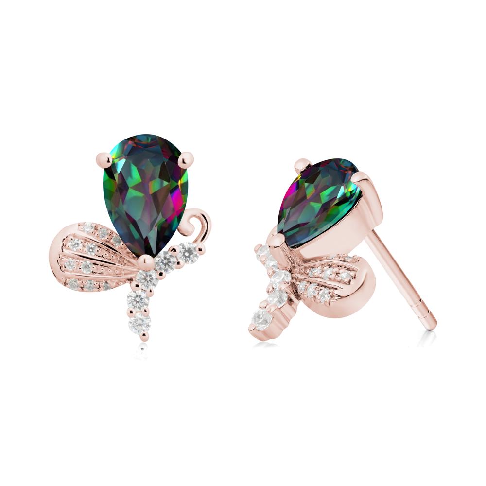 Pear Shaped Mystic Topaz Butterfly Stud Earrings - LUO Jewelry #metal_18k rose gold