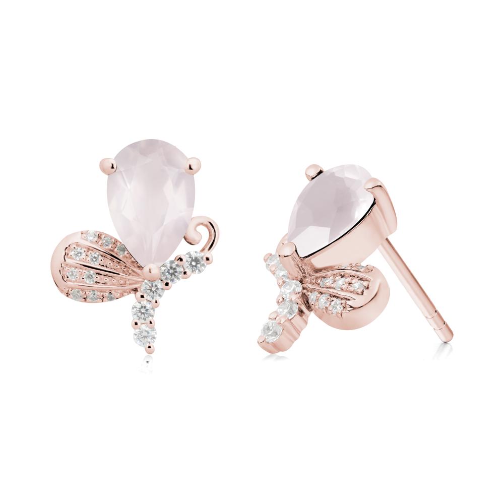 Pear Shaped Rose Quartz Butterfly Stud Earrings - LUO Jewelry #metal_18k rose gold