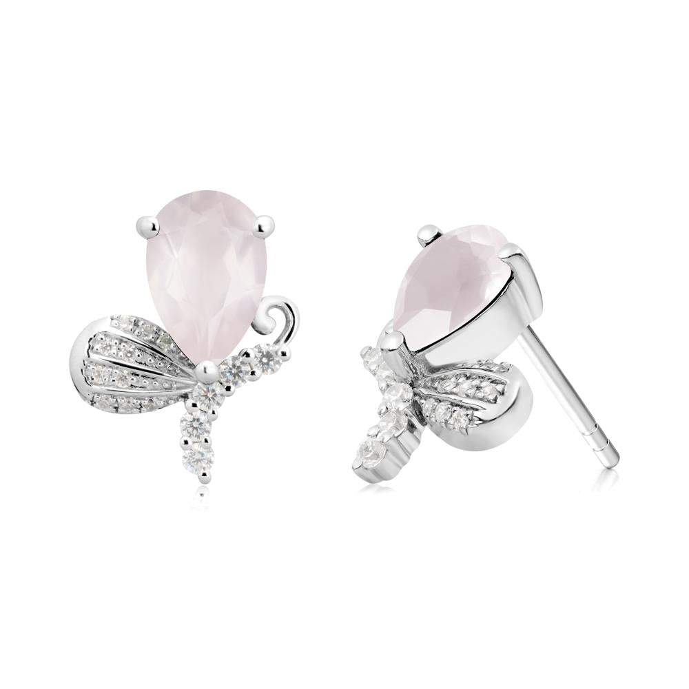 Pear Shaped Rose Quartz Butterfly Stud Earrings - LUO Jewelry #metal_18k white gold