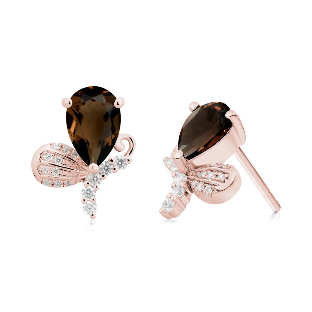 Pear Shaped Smoky Quartz Butterfly Stud Earrings - LUO Jewelry #metal_18k rose gold