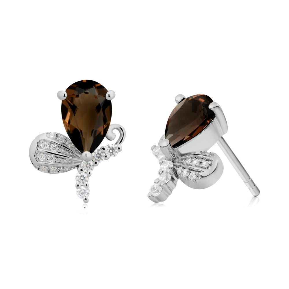 Pear Shaped Smoky Quartz Butterfly Stud Earrings - LUO Jewelry #metal_platinum