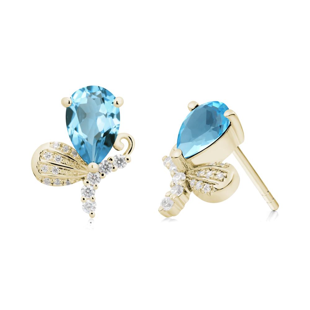 Pear Shaped Swiss Blue Topaz Butterfly Stud Earrings - LUO Jewelry #metal_14k yellow gold
